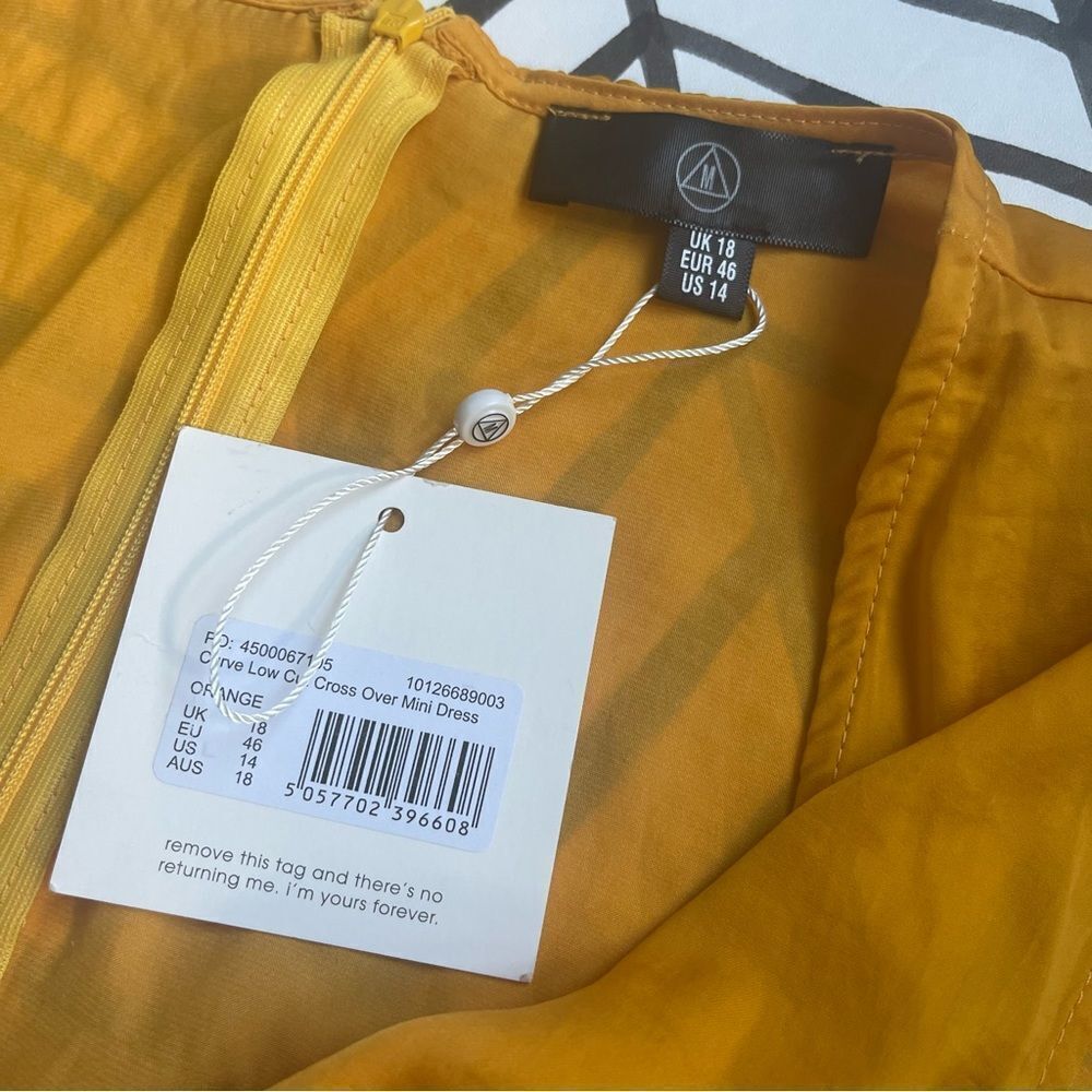 NWT Missguided Curve Low Cut Cross Over Mini Dress Yellow - Picture 4 of 4